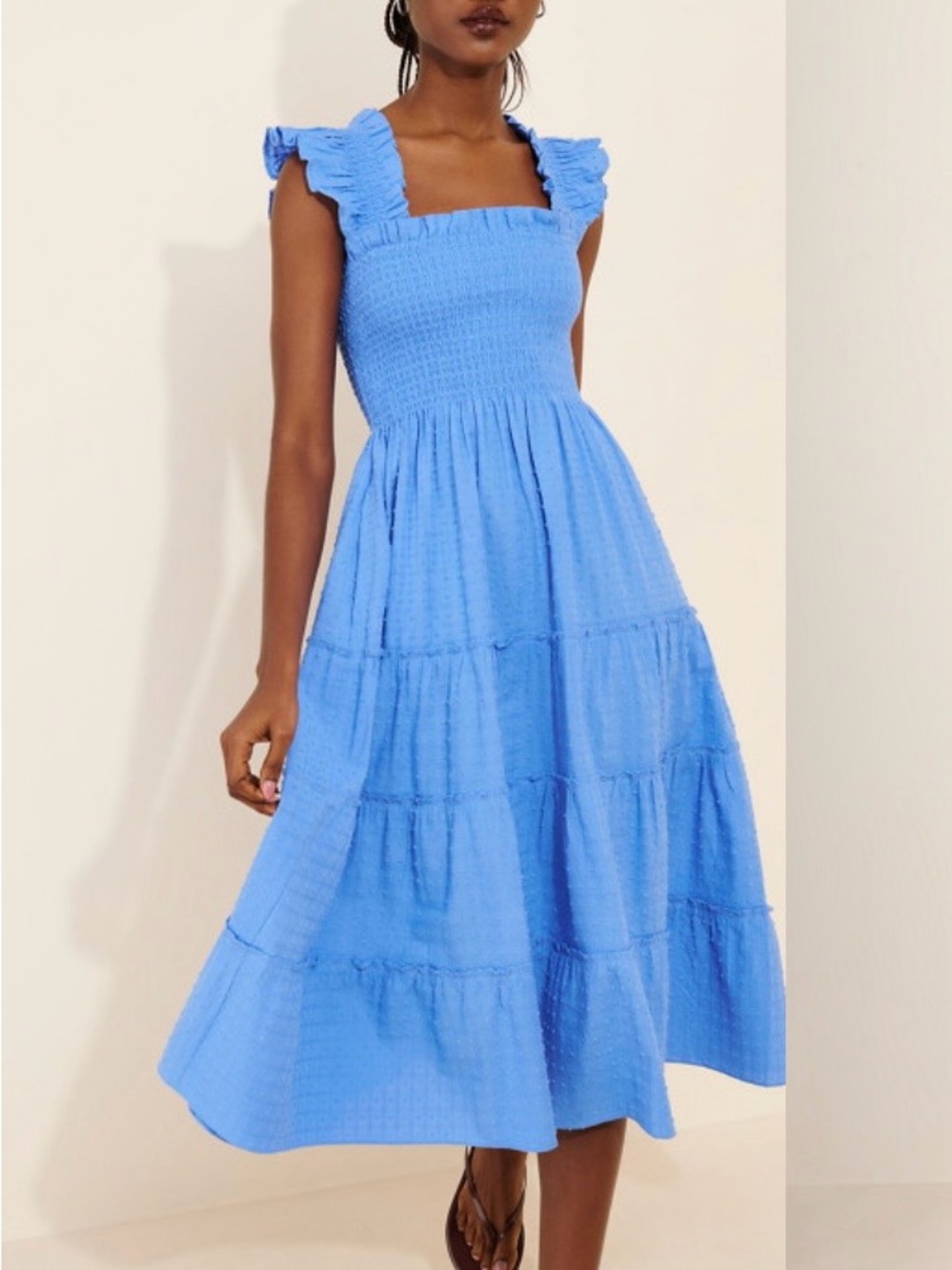Hill House Ellie Nap Dress Blue Smocked Ruffle Straps xxs defect